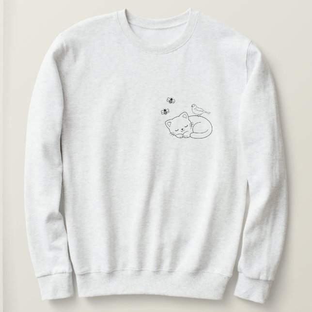 Sudadera Línea de Arte de Gato Durmiendo (Anverso del diseño)