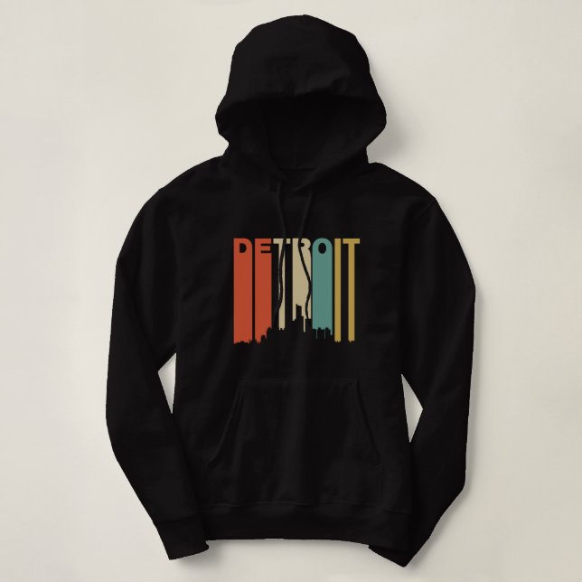 Sudadera Línea de Skyline de Detroit Michigan, estilo retro (Diseño del anverso)