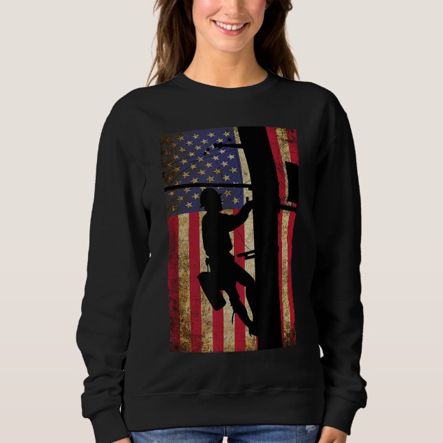 Sudadera Lineman American Flag Electric Cable Lineman Gift (Anverso)
