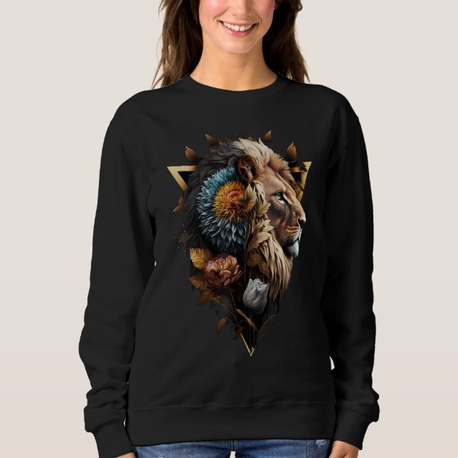 Sudadera Lion Flowers Artwork Animal Print Art Lion Motif (Anverso)