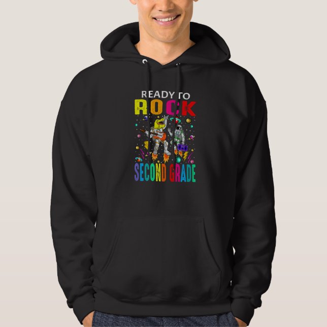 Sudadera Listo Para Rock Segundo Grado Astronauta Dinosauri (Anverso)