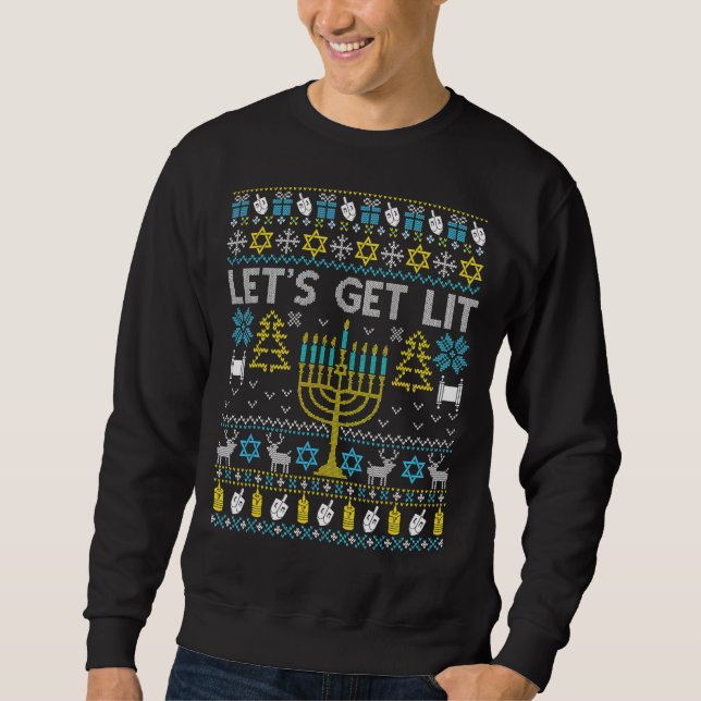Sudadera Lit Ugly Hanukkah Chanukah Menorah Mens Womens (Anverso)
