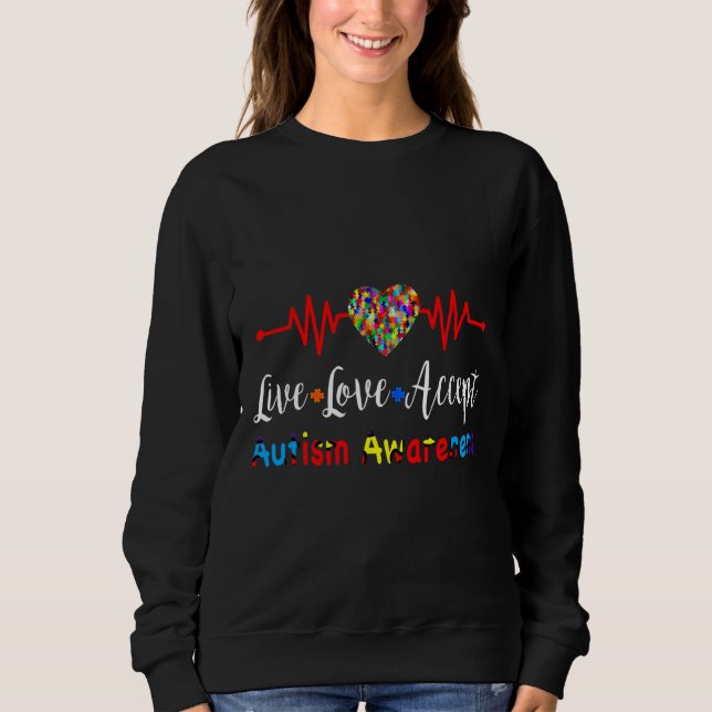 Sudadera Live Love Accept Autism Awareness Heartbeat Relaxe (Anverso)