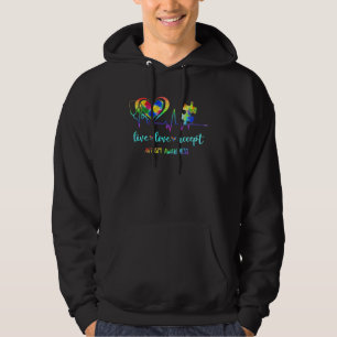 Sudadera Live Love Accept Autism Awareness Puzzle Heartbeat