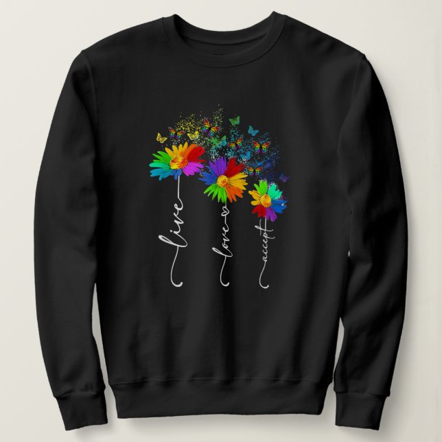 Sudadera Live Love Accept Flower Butterfly Autism (Anverso del diseño)