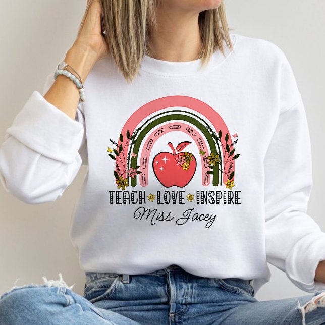 Sudadera Live Love Teach Rainbow Teacher Apreciación (TEACH LOVE INSPIRE RAINBOW Personalized Name Teacher sweatshirt, teacher gift, teacher appreciation )