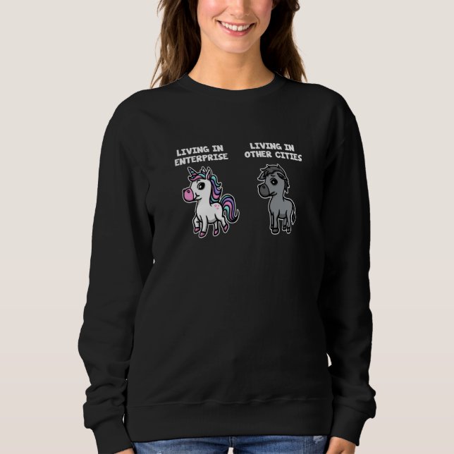 Sudadera Living in Enterprise Unicorn Rainbow Humor Nevada (Anverso)