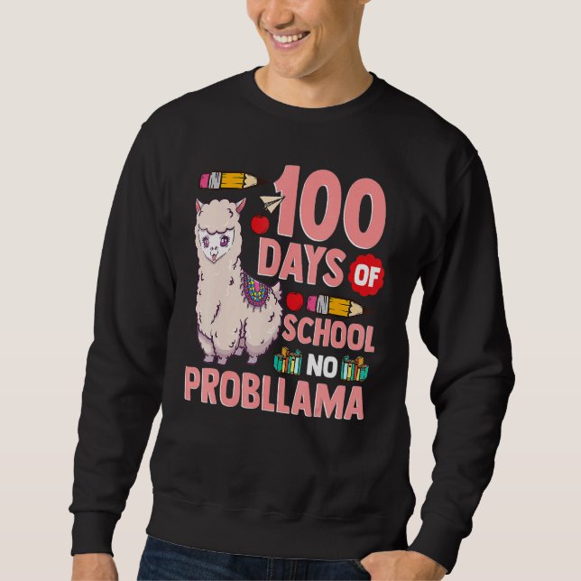 Sudadera Llama 100 Days Of School No Probllama Teacher Stud (Anverso)
