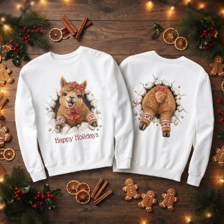 Sudadera Llama de Navidad Rompiendo la Parte delantera y Tr