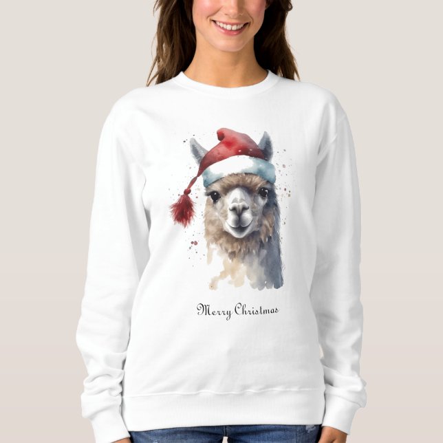 Sudadera Llama de Navidad Sombrero de Santa de Acuarela con (Anverso)