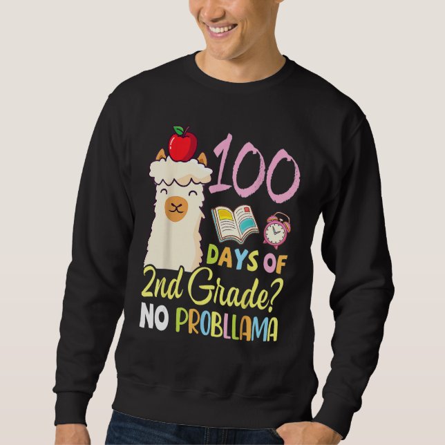 Sudadera Llama Teacher Student 100 Days Of 2nd Grade No Pro (Anverso)