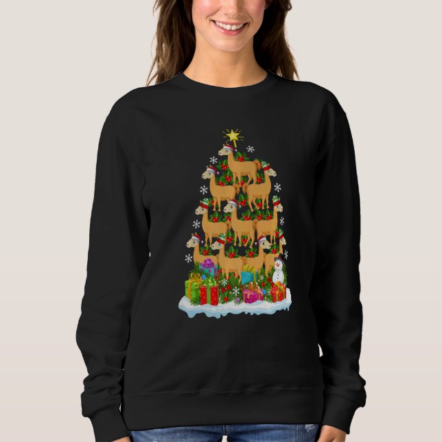 Sudadera Llama  Xmas Holiday  Llama Christmas Tree (Anverso)