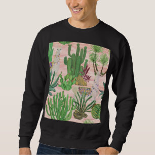 Sudadera Llamas acuarelas y patrones de cactus.
