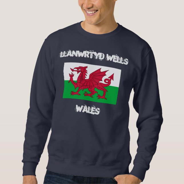 Sudadera Llanwrtyd Wells, Gales con bandera galesa (Anverso)