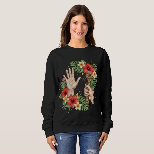 Sudadera Llave inglesa de mecánico tropical y gráfico de fl (Anverso completo)