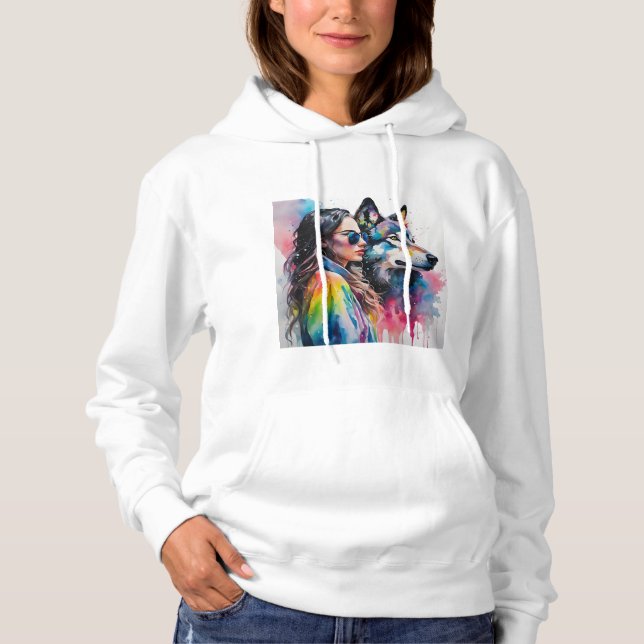 Sudadera Lobo arcoiris y chica (Anverso)