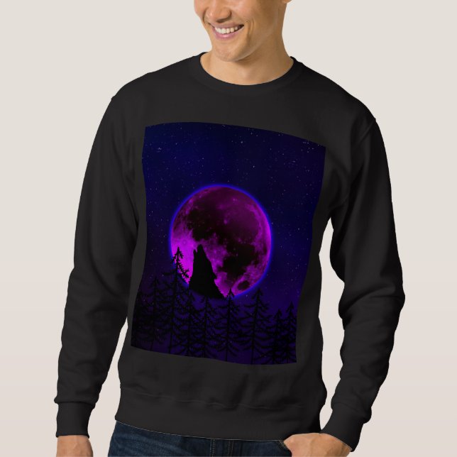SUDADERA LOBO AULLANDO LUNA MAGENTA   (Anverso)