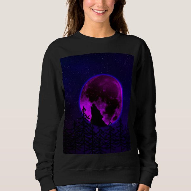 SUDADERA LOBO AULLANDO LUNA MAGENTA   (Anverso)
