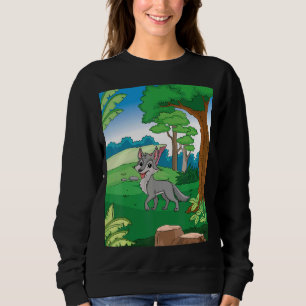 Sudadera Lobo Gris Sonriente Corriendo Por El Bosque Con Bl