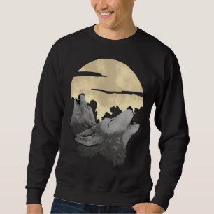 Sudadera Lobos aullando con luna llena para lobo y hombres