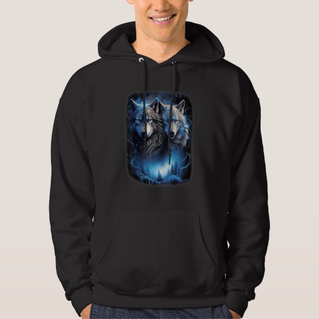 Sudadera Lobos lobos en el bosque Galaxy Moon Fantasy Art W (Anverso)