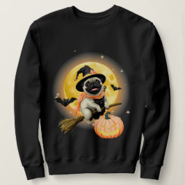 Sudadera Loco Pug Feliz de Halloween montando una sala vola