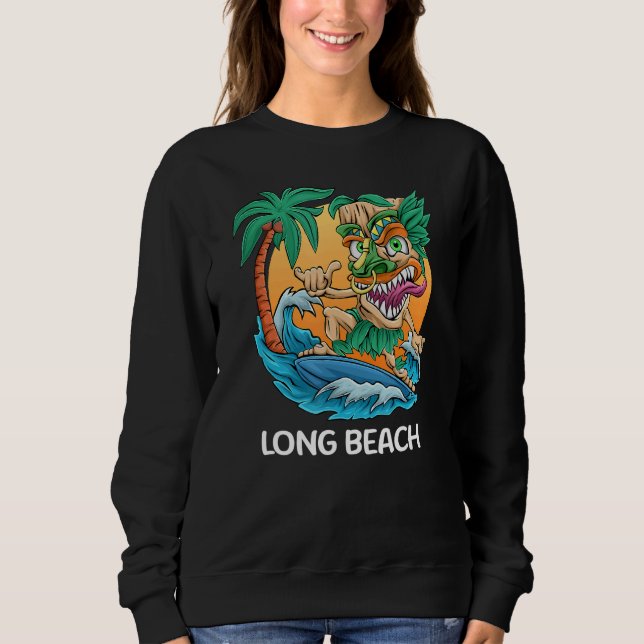 Sudadera Long Beach California Palm Tree Surfing Beach Vaca (Anverso)