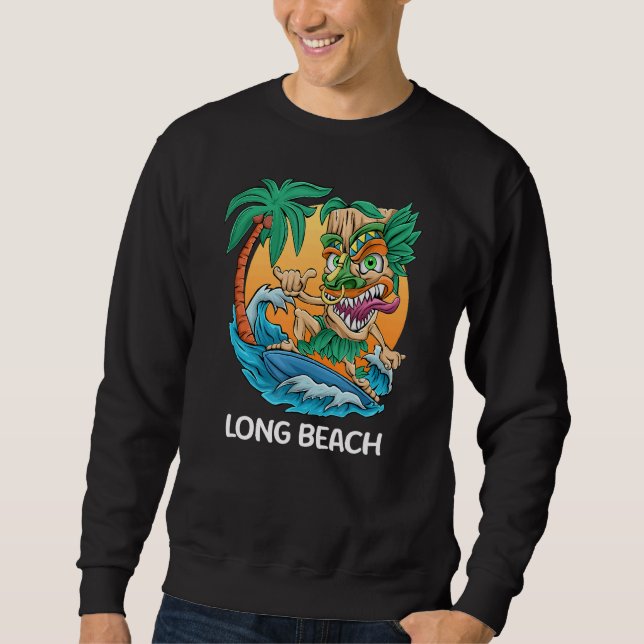 Sudadera Long Beach California Palm Tree Surfing Beach Vaca (Anverso)