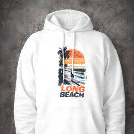 Sudadera Long Beach California Retro Sunset Palm Tree Beach