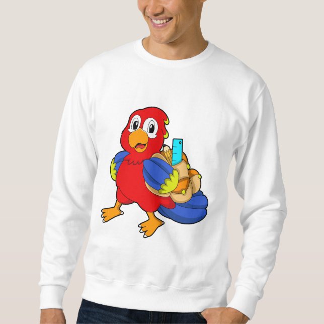 Sudadera Loro como estudiante con mochila (Anverso)