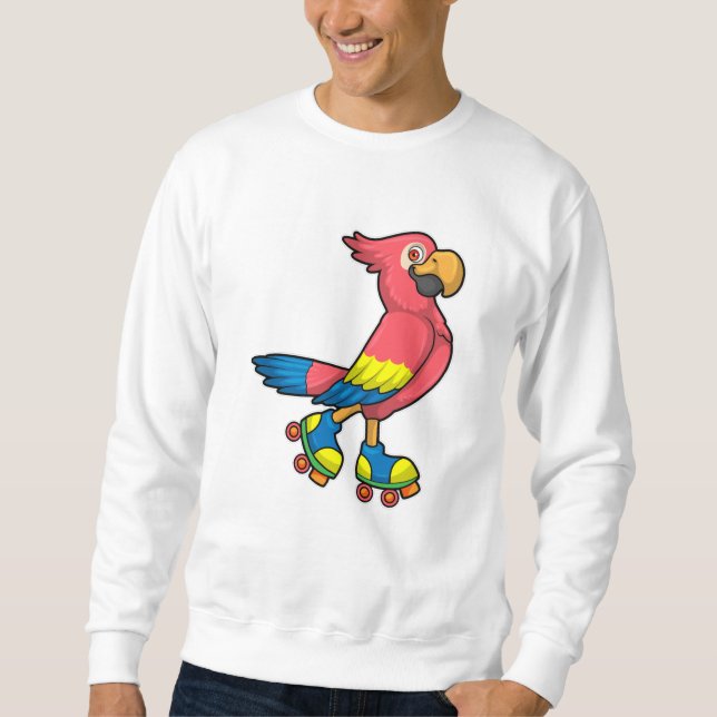 Sudadera Loro como patinador con patines de patinaje (Anverso)
