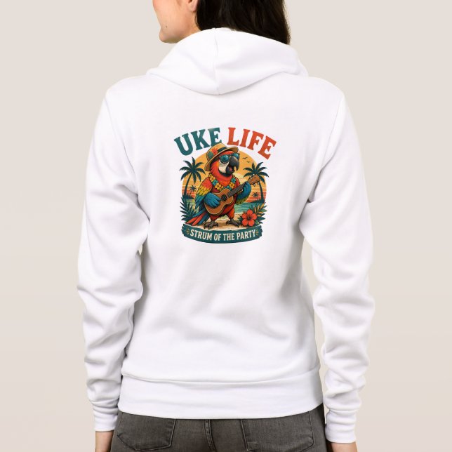 Sudadera Loro de Uke Life – Vibraciones de la Isla Ukulele (Reverso)