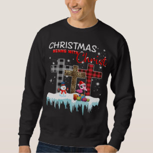 Sudadera Los navidades comienzan con Cristo Ama Flamingo