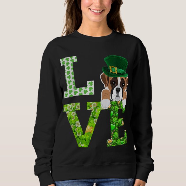 Sudadera Love Boxer St. Patrick's Day Funny dog lover Gift (Anverso)