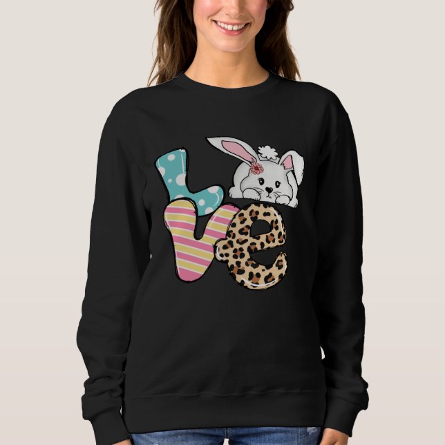 Sudadera Love Bunny Leopard Plaid Easter Day Retro Groovy (Anverso)