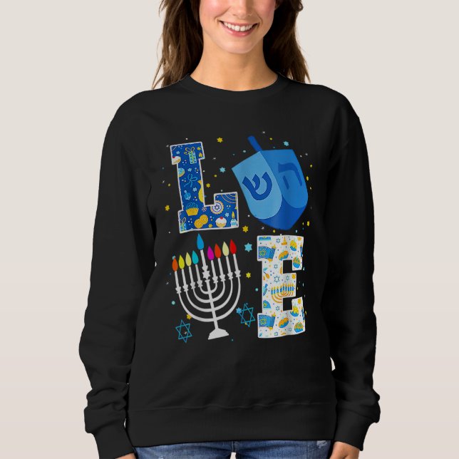 Sudadera LOVE Cute Hanukkah Decorations Dreidel Menorah Cha (Anverso)