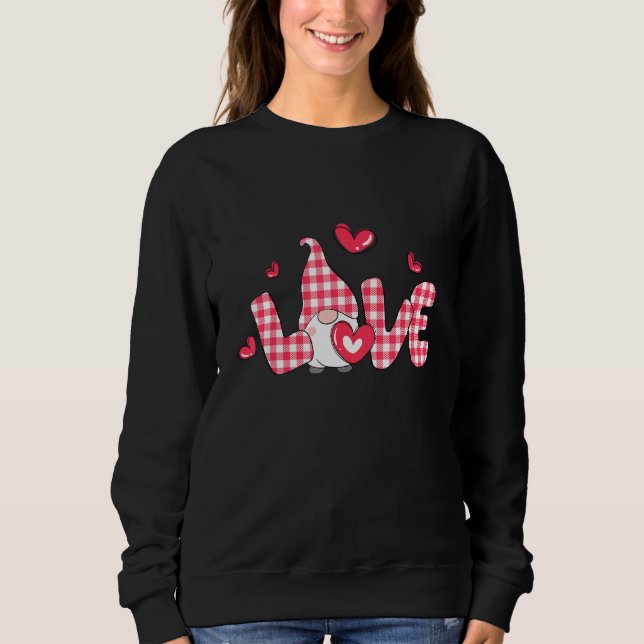 Sudadera Love Gnome Buffalo Plaid Valentine Day Matching Co (Anverso)