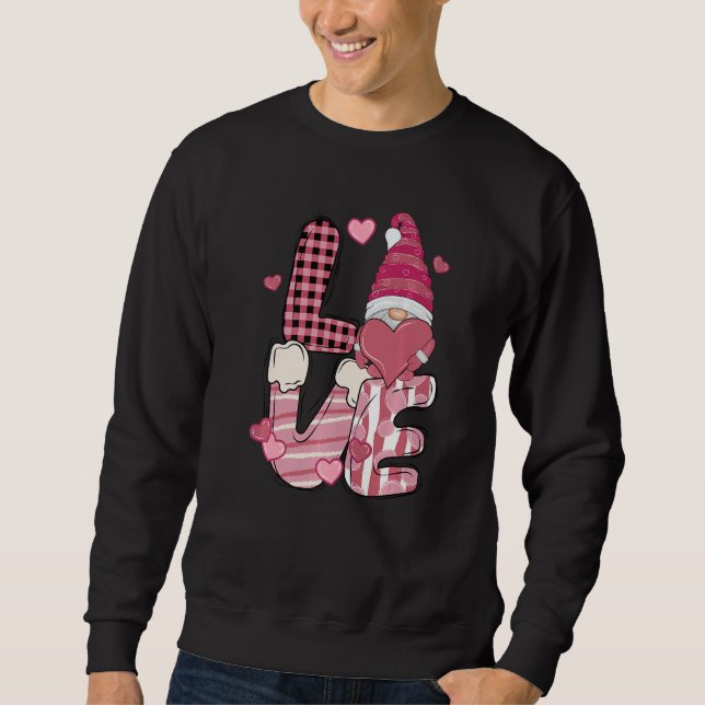 Sudadera Love Gnome Holding Heart Buffalo Plaid Happy Valen (Anverso)