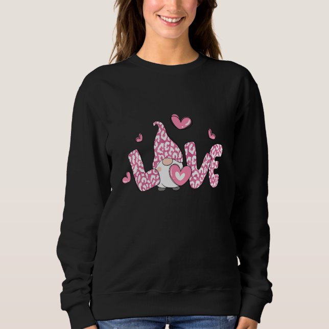 Sudadera Love Gnome Valentine Day Pink Leopard Heart Matchi (Anverso)