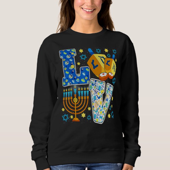 Sudadera LOVE Hanukkah Decorations Dreidel Menorah Chanukah (Anverso)
