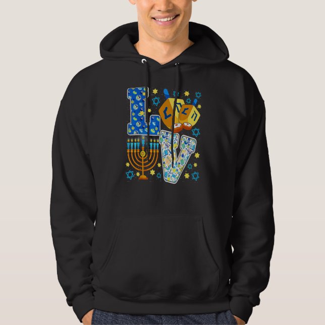 Sudadera LOVE Hanukkah Decorations Dreidel Menorah Chanukah (Anverso)
