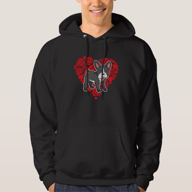Sudadera Love Heart Valentine's Day Roses French Bulldog Bo (Anverso)