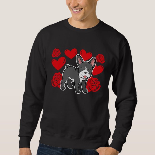 Sudadera Love Heart Valentine's Day Roses French Bulldog Bo (Anverso)