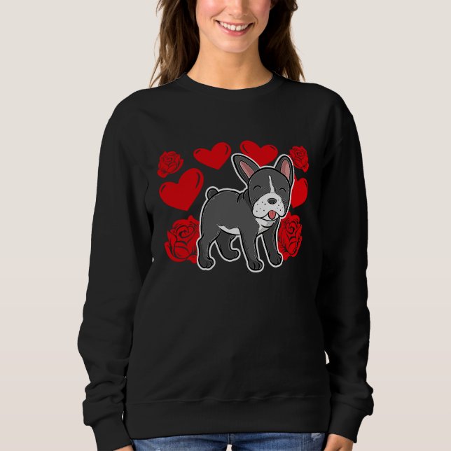 Sudadera Love Heart Valentine's Day Roses French Bulldog Bo (Anverso)