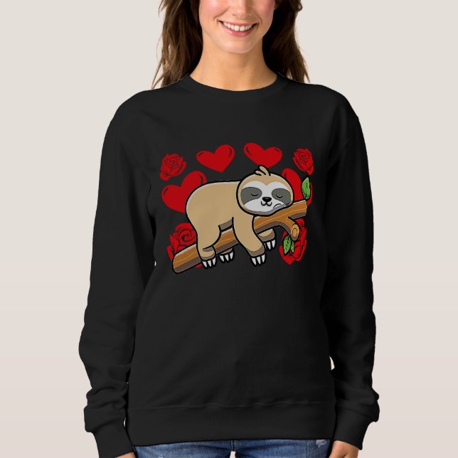 Sudadera Love Heart Valentine's Day Roses Sloth Boys Kids (Anverso)