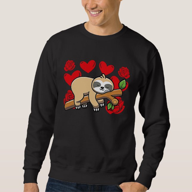 Sudadera Love Heart Valentine's Day Roses Sloth Boys Kids (Anverso)