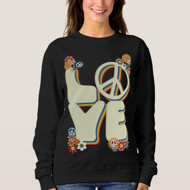 Sudadera Love Hippie Peace Sign Flowers Groovy 60s 70s Retr (Anverso)