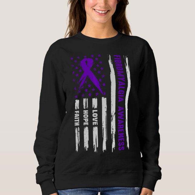Sudadera Love Hope Faith Bandera Americana Purple Fibromial (Anverso)
