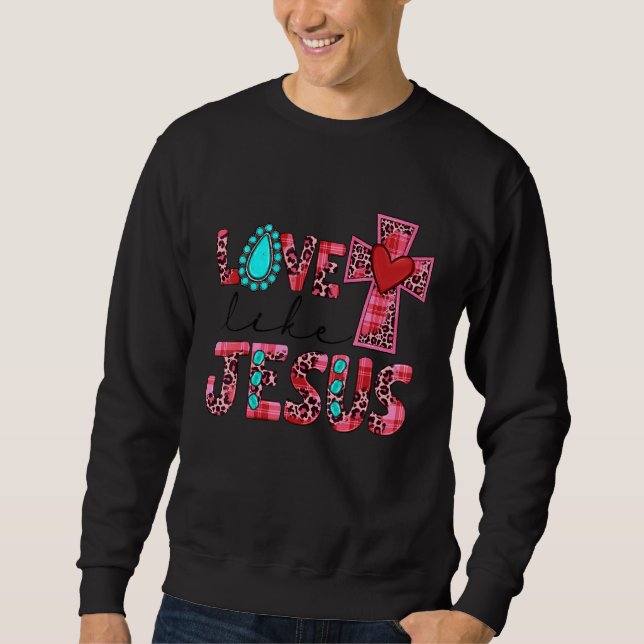 Sudadera Love Like Jesus Pink Leopard Plaid Christian Valen (Anverso)