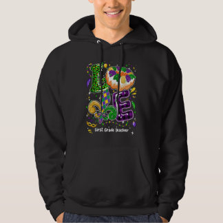 Sudadera Love Mardi Gras First Grade Teacher Party Festival